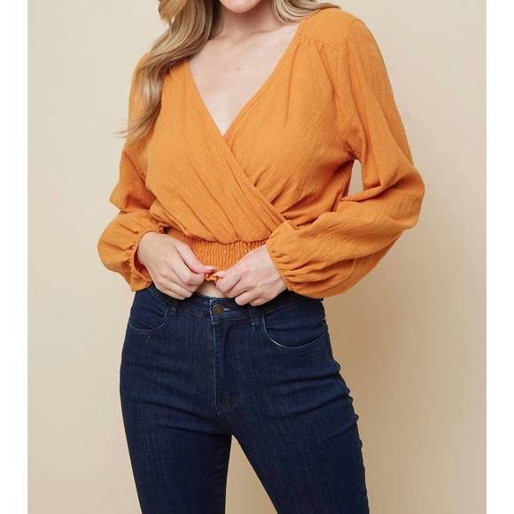 NEW SAINTS & HEARTS overlap with smocking linen top in mustard - Picture 5 of 5